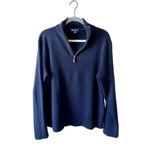 Men's J Crew 100% Premium Lambswool 1/4 Zip Sweater, Navy Blue Size Medium